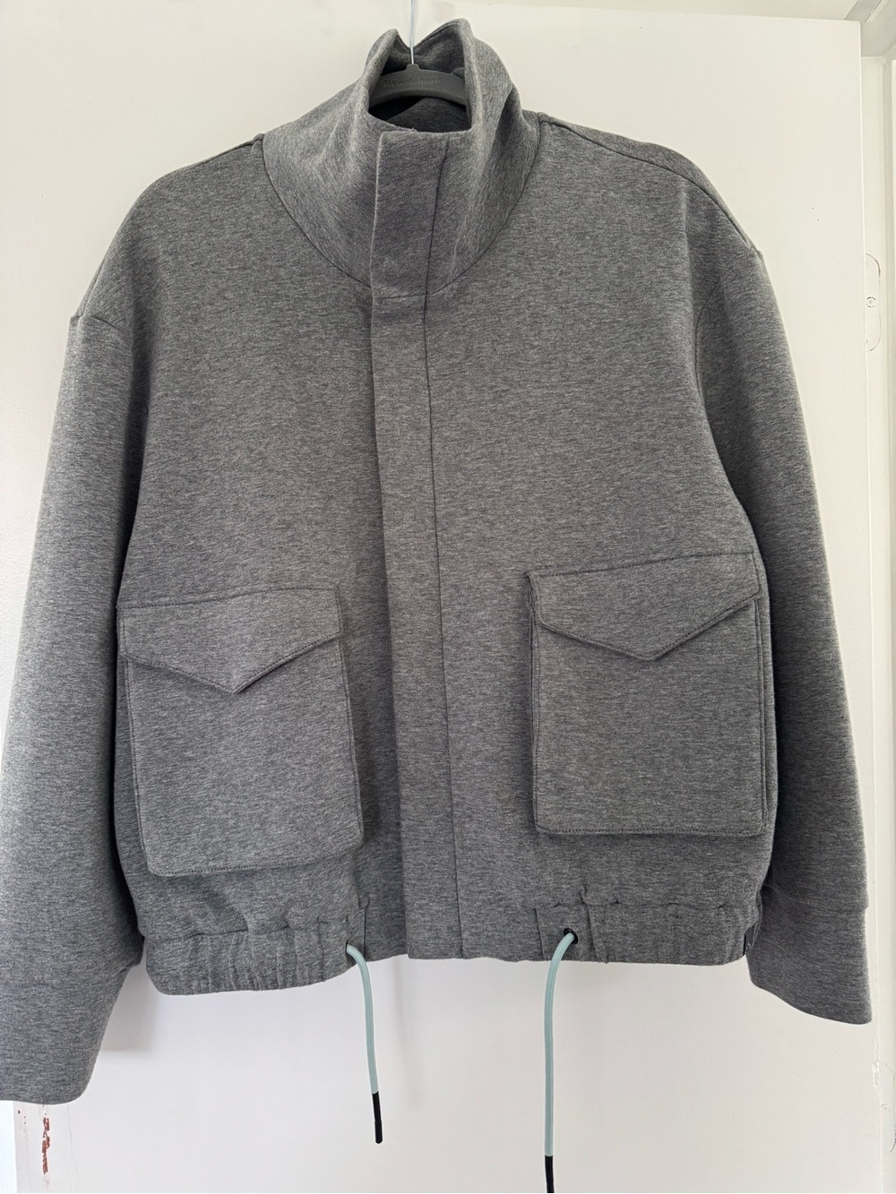 Varley High Collar Minimalist Grey Pocket Front Sweatshirt Jacket - M